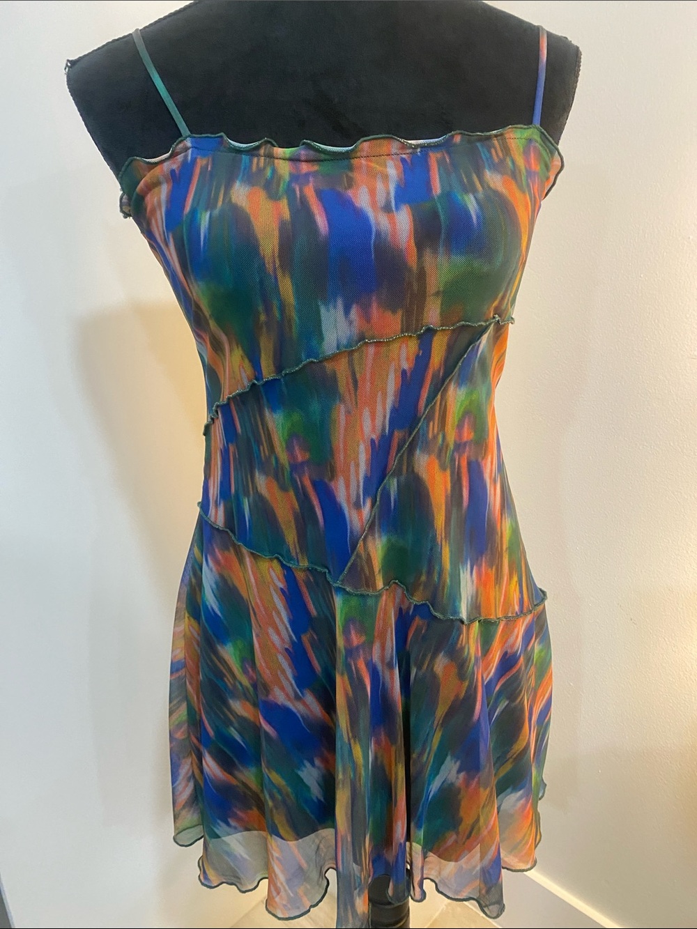 Urban Outfitters Multicolor Brushstroke Spaghetti-Strap Mini Dress - Picture 7 of 8